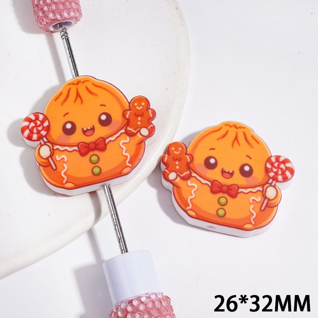 Orange Dumpling with Lollipops and Gingerbread Men Silicone Focal Beads, 26*32MM