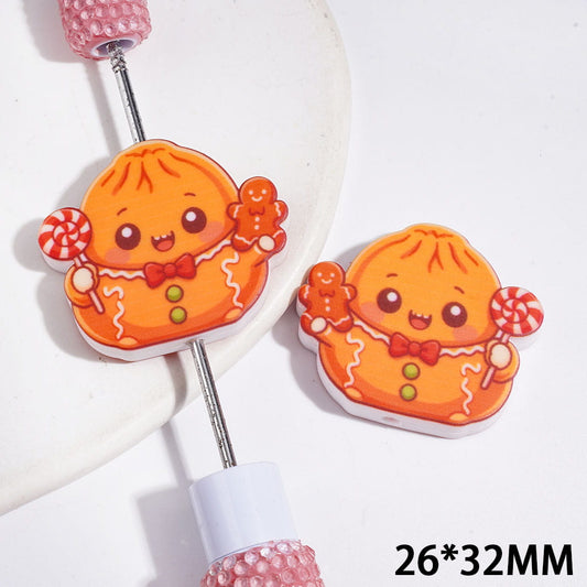 Orange Dumpling with Lollipops and Gingerbread Men Silicone Focal Beads, 26*32MM