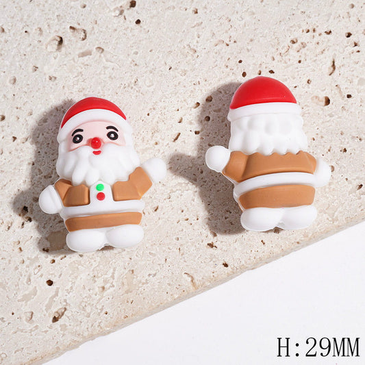 3D Santa Claus with Red Hat and Brown Clothes and White Beard Focal Beads, Height 29MM