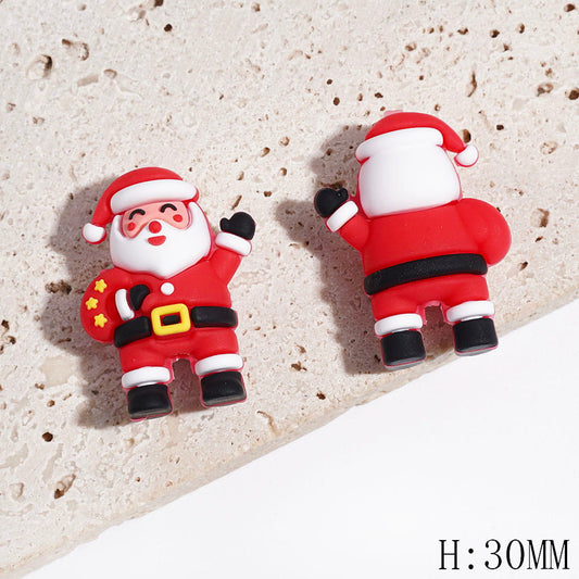 Focal Beads 3D Red Santa Claus Carrying Red Bag with Yellow Star, Height 30MM