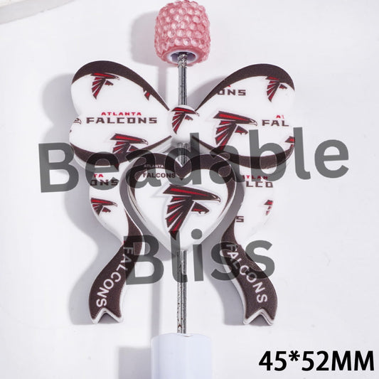 Silicone Focal Beads Detroit American Football Atlanta Team, Heart and Bowtie, 45*52MM