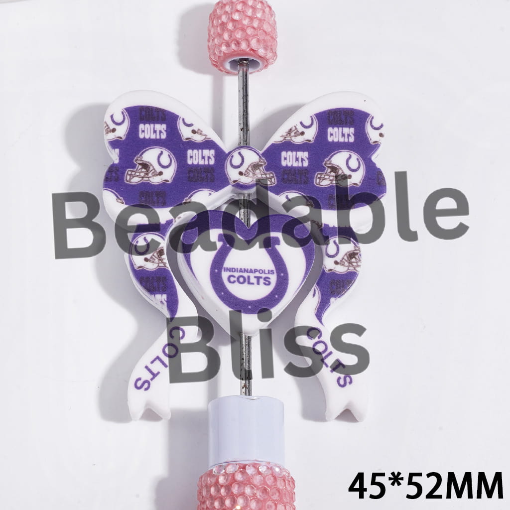 Bowtie and Heart Collection Set Silicone Focal Beads, American Indy Football Team, 45*52MM