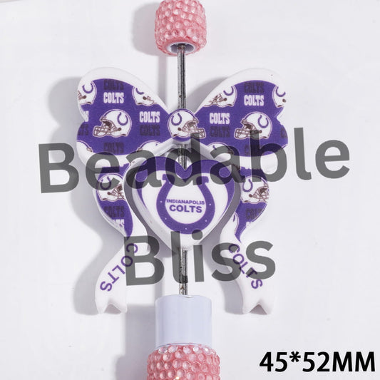 Bowtie and Heart Collection Set Silicone Focal Beads, American Indy Football Team, 45*52MM