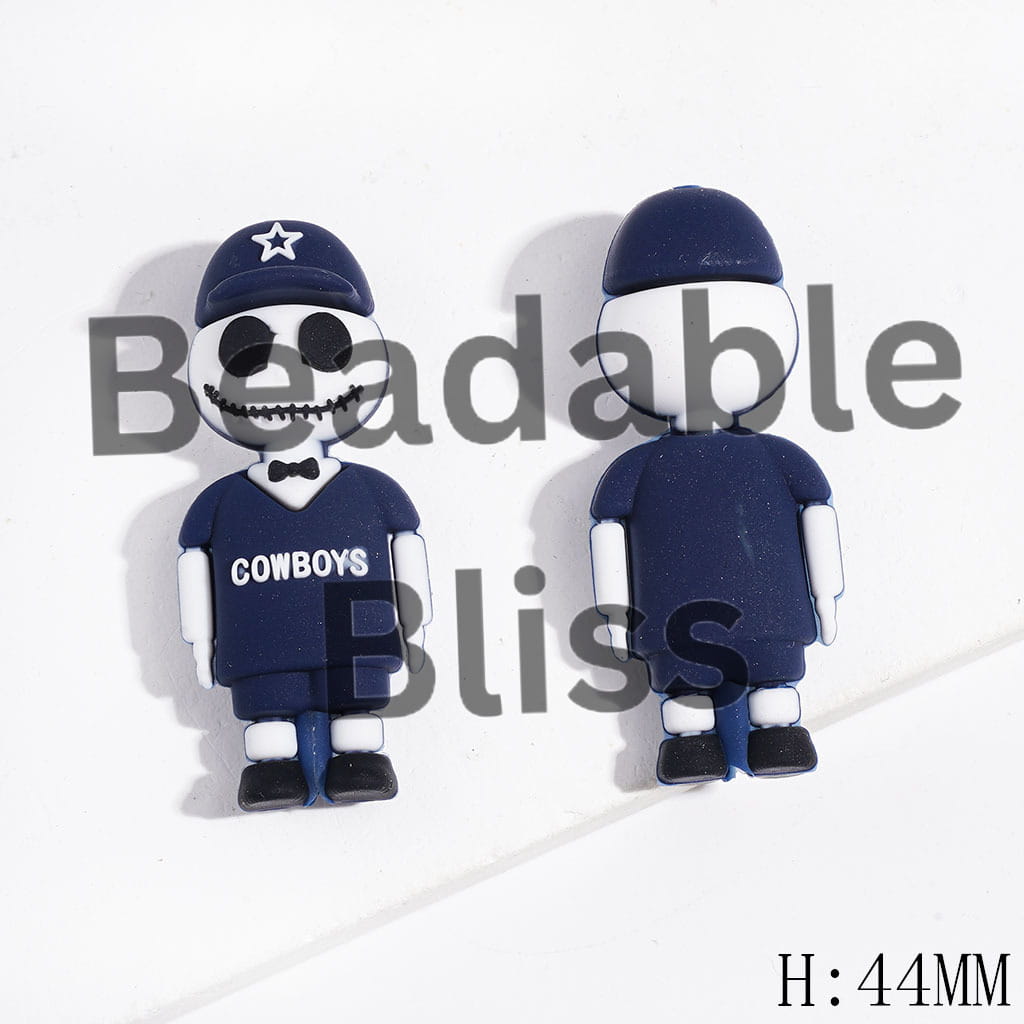 3D Skull with Sports Jersey Set and Hat Silicone Focal Beads, Dallas American Football, Height 44MM