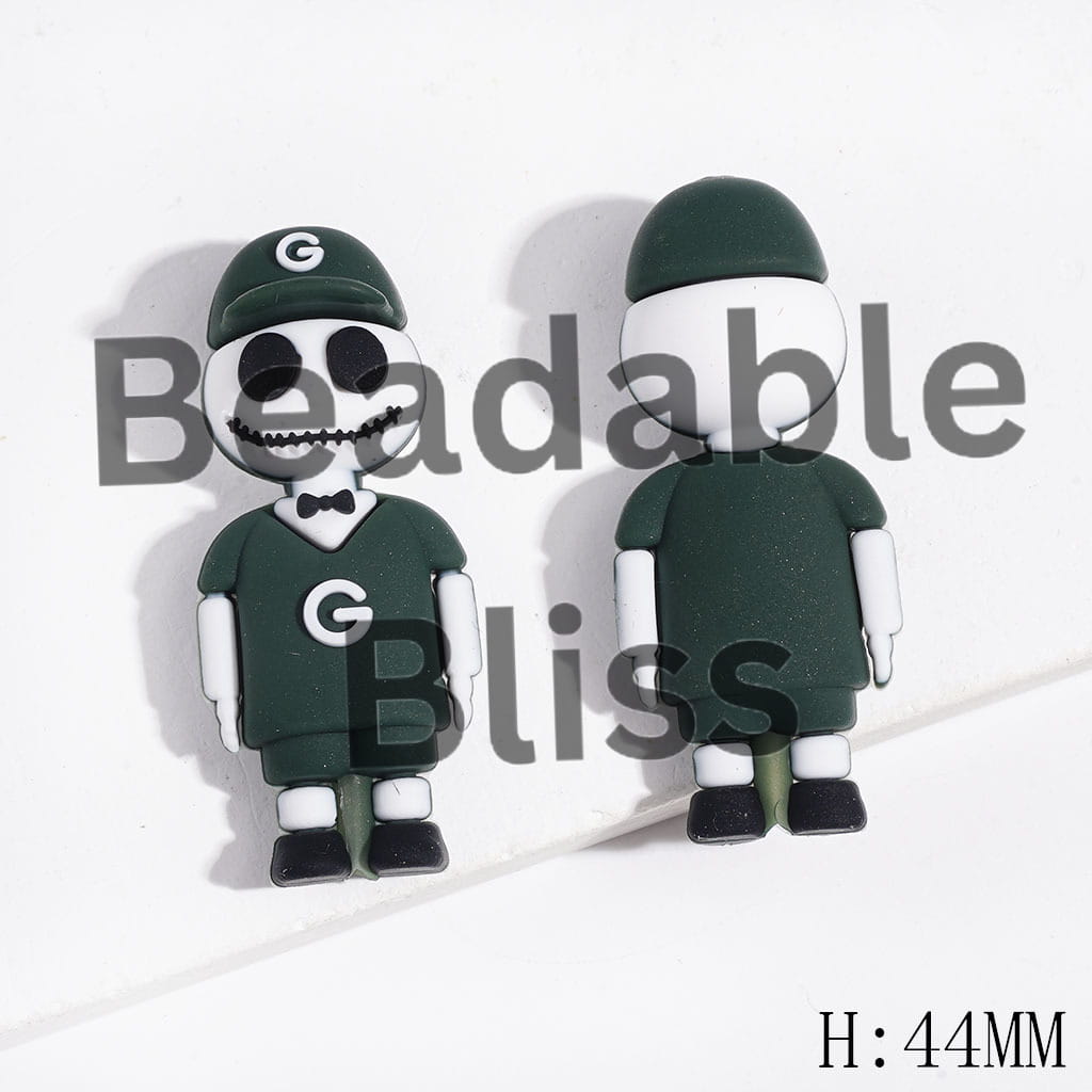 3D Silicone Focal Skull with Green Bay American Football Sports Jersey Set and Hat, Height 44MM