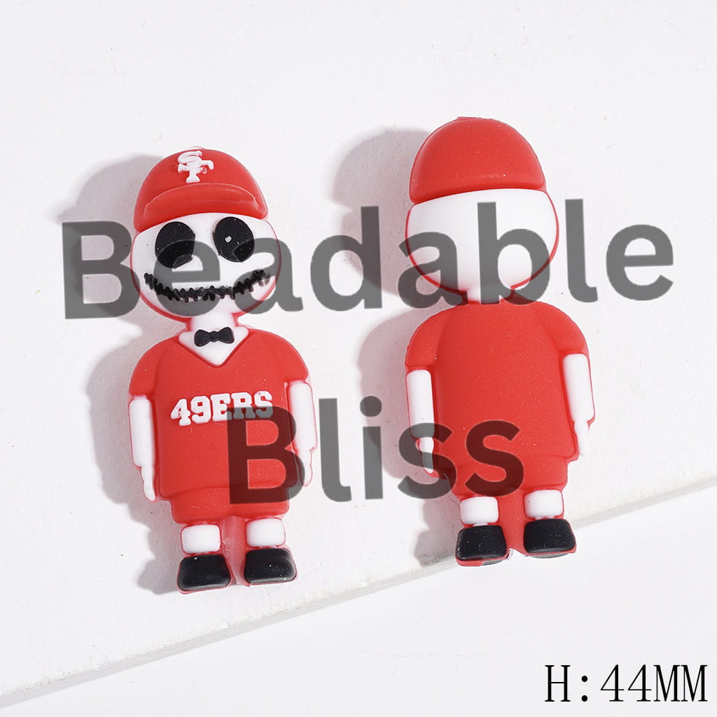3D Silicone Focal Boy and Girl Skull Characters with Sports Jersey Set and Hat, American Football SF Team, Height 44MM