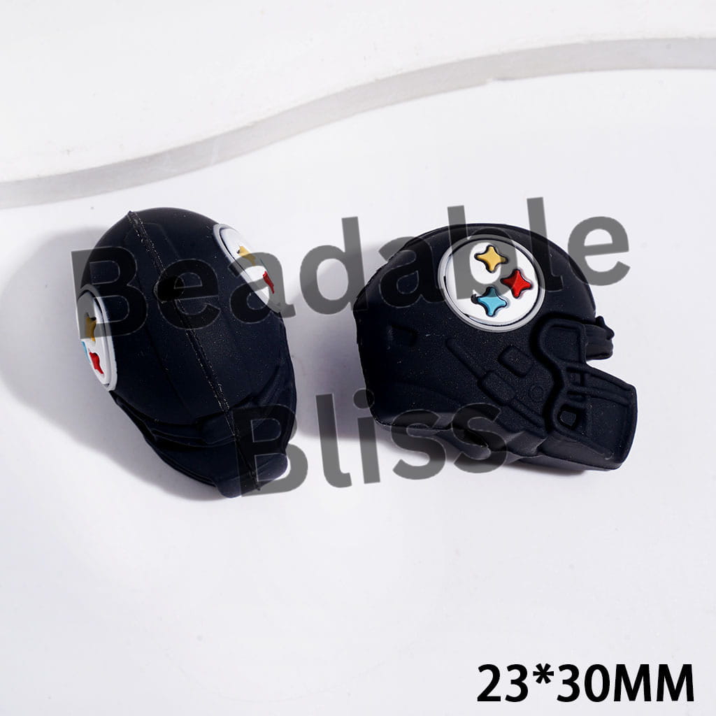 3D Silicone Focal Beads Black Helmet, Pittsburgh American Football Team, 23*30MM
