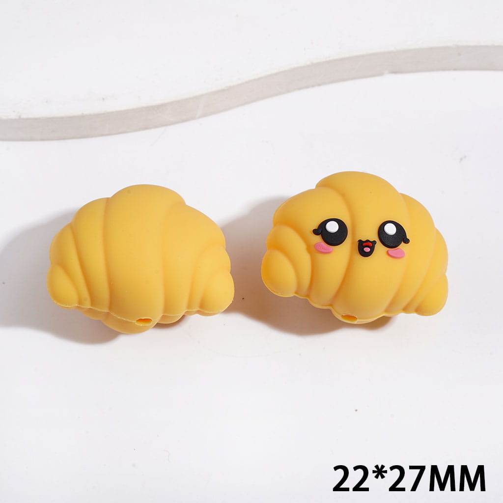 3D Cartoon Cute Bread Design Silicone Focal Beads, 22*27MM