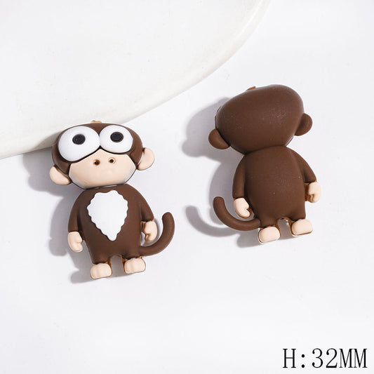 3D Cute Funny Monkey with Comical Eyes and Brown Tail Silicone Focal Beads, Height 32MM