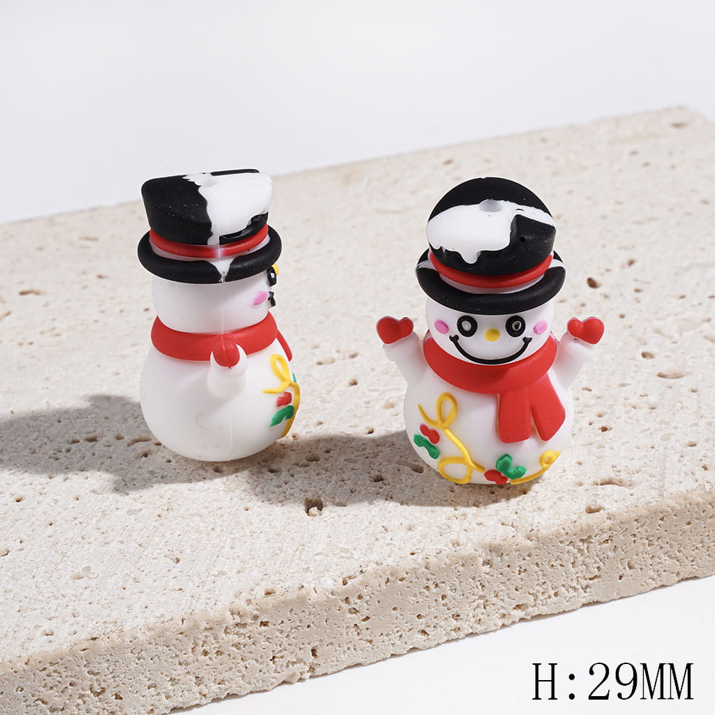 3D Christmas Snowman with Black Top Hat and Red Scarf Silicone Focal Beads, Height 29MM