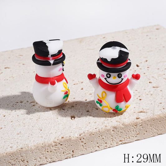 3D Christmas Snowman with Black Top Hat and Red Scarf Silicone Focal Beads, Height 29MM