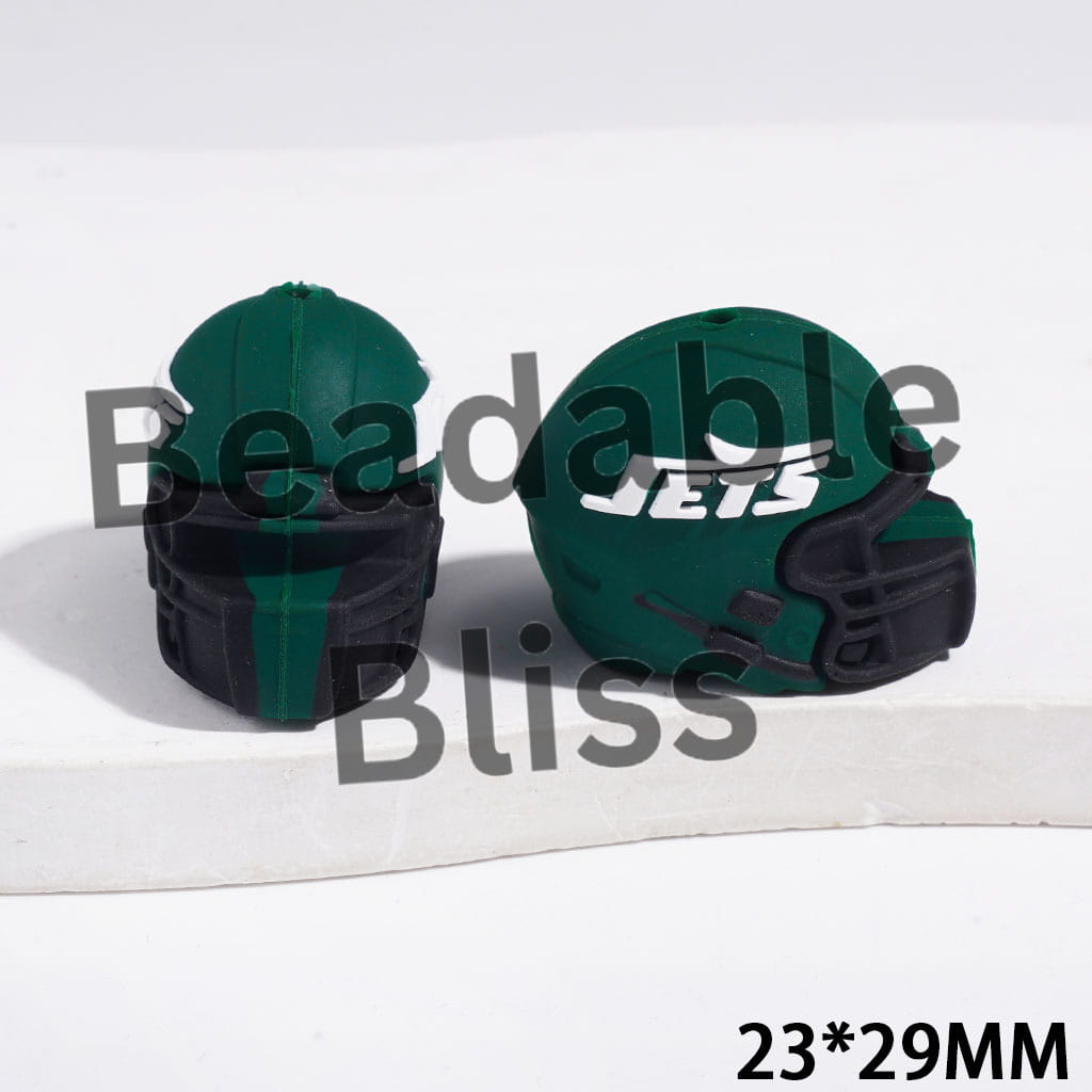 3D Silicone Focal Beads Dark Green Helmet, NY Jets Football Team, 23*29MM