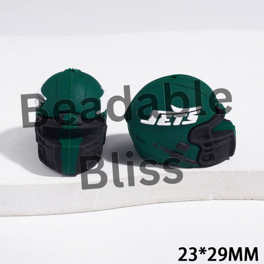 3D Silicone Focal Beads Dark Green Helmet, NY Jets Football Team, 23*29MM