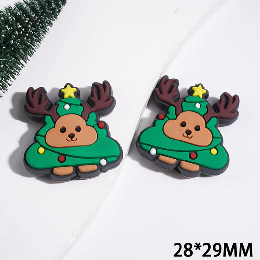 Christmas Tree with Cute Reindeer Silicone Focal Beads, 28*29MM