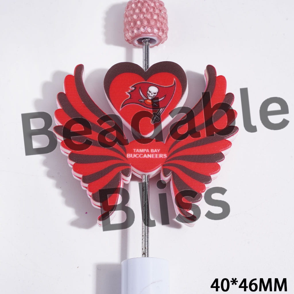 Printed Silicone Focal Beads American Football Tampa Pattern, Heart and Wing Set, 40*46MM