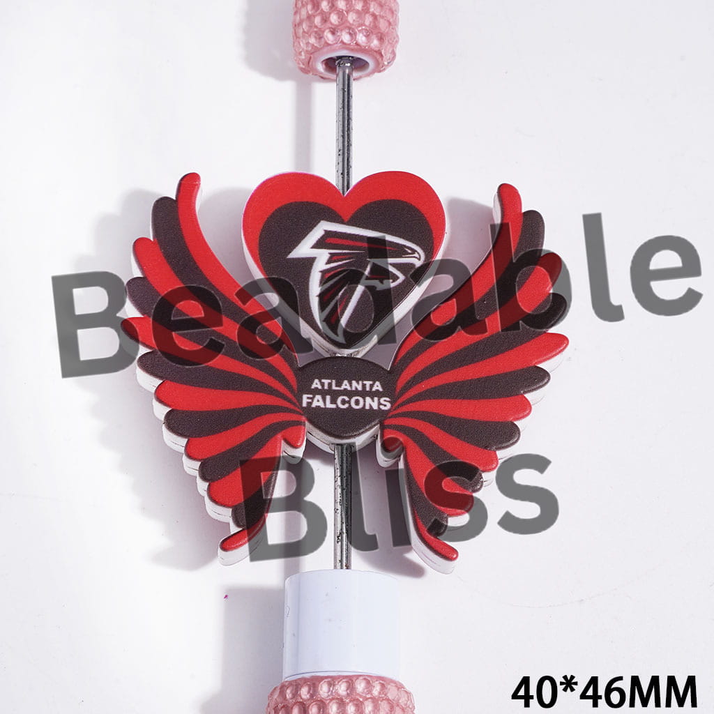 Printed Silicone Focal Beads American Football Atlanta Team Pattern, Heart and Wing Set, 40*46MM