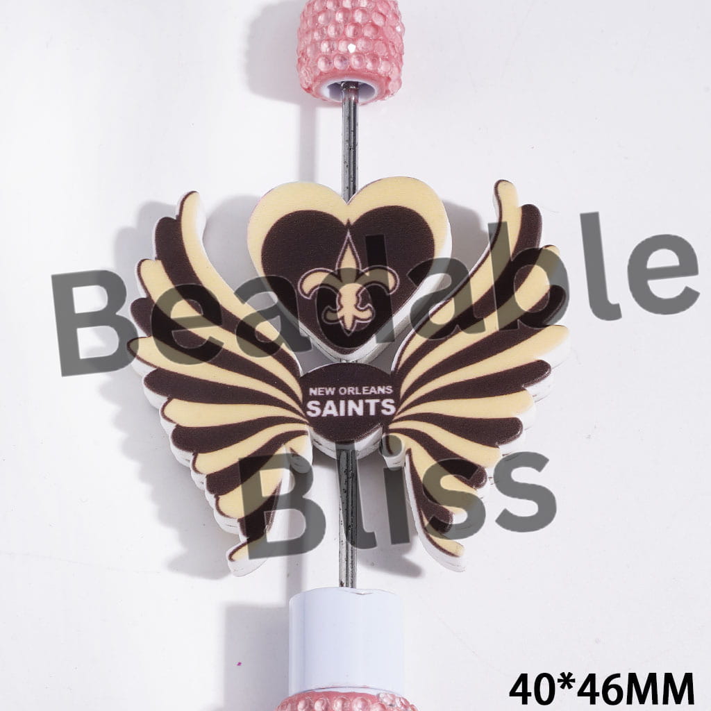 Printed Silicone Focal Beads American Football NOLA Team Pattern, Heart and Wing Set, 40*46MM