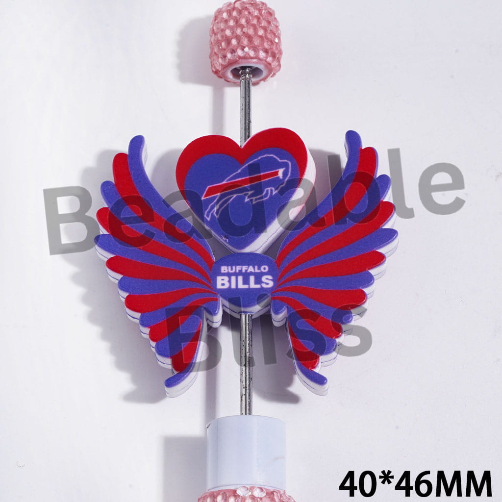 Printed Silicone Focal Beads American Football Buffalo Team Pattern, Heart and Wing Set, 40*46MM