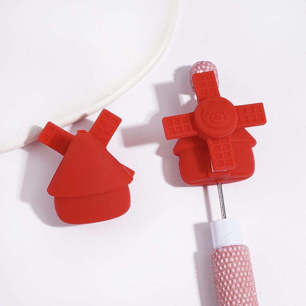 Novelty Silicone Fidget Beads 3D Red Spinning Windmill with Bear Face