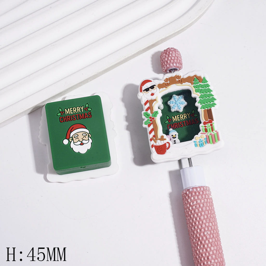 Silicone Shaker Beads with Snowflake & Snowman & Mini Stones, Christmas Picture Frame Shape, Height 45MM