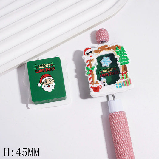 Silicone Shaker Beads with Snowflake & Snowman & Mini Stones, Christmas Picture Frame Shape, Height 45MM