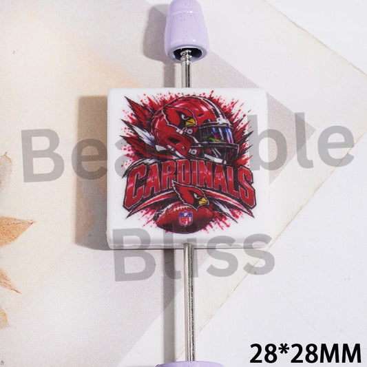 American Football Arizona Team Pattern Silicone Focal Beads, Flat Square Shape, 28*28MM