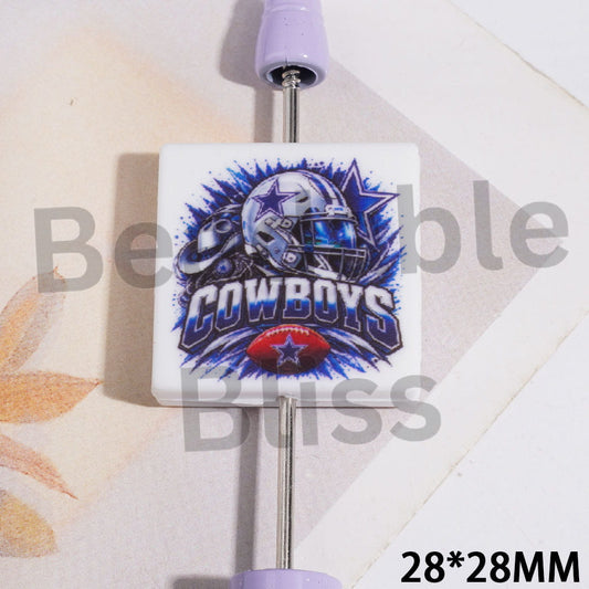 Dallas Football Team Pattern Silicone Focal Beads, Flat Square Shape, 28*28MM