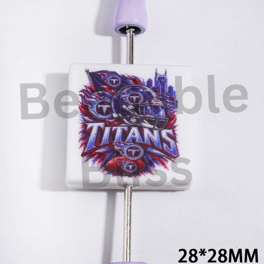 American Football Tennessee Team Pattern Silicone Focal Beads, Flat Square Shape, 28*28MM