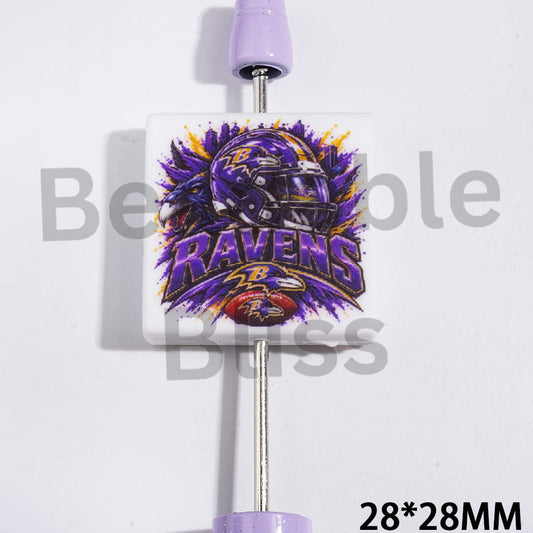 Baltimore Football Team Pattern Silicone Focal Beads, Flat Square Shape, 28*28MM