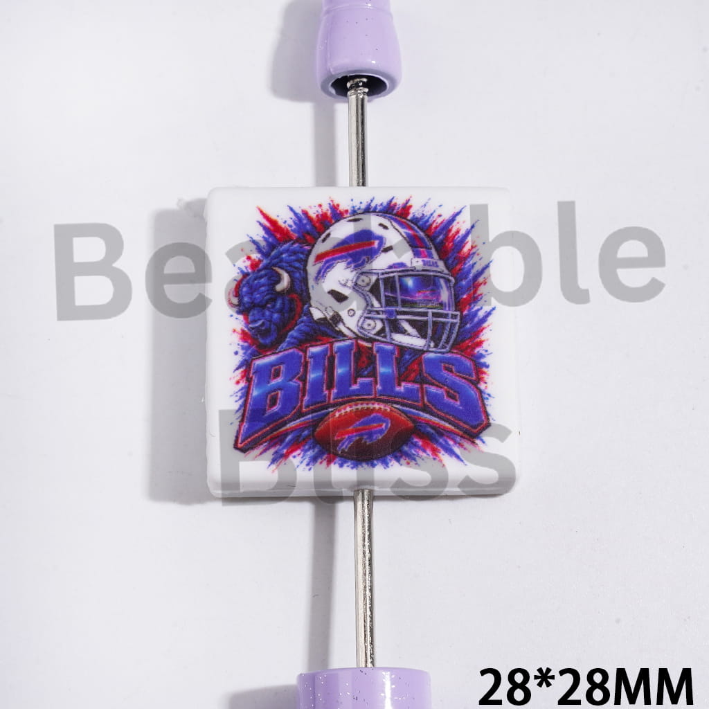American Football Buffalo Team Pattern Silicone Focal Beads, Flat Square Shape, 28*28MM