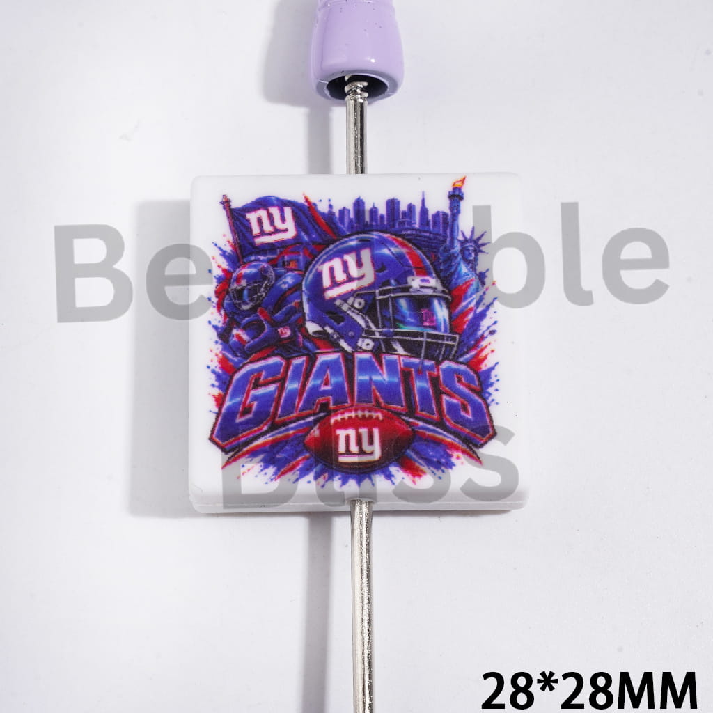 NY Football Team Pattern Silicone Focal Beads, Flat Square Shape, 28*28MM