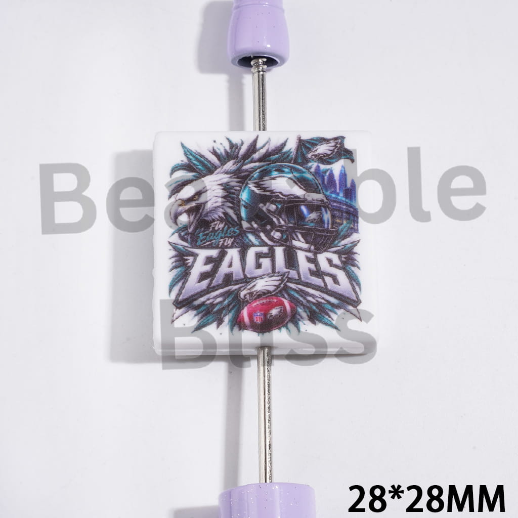 American Football Bird Team Pattern Silicone Focal Beads, Flat Square Shape, 28*28MM