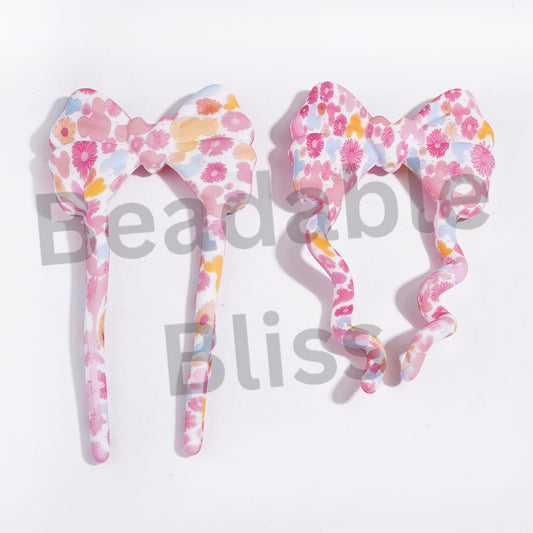 3D Pliable Food Grade Soft with Daisy and Mouse Head Print Silicone Focal Beads, 97*52MM (Video Usage Instructions)