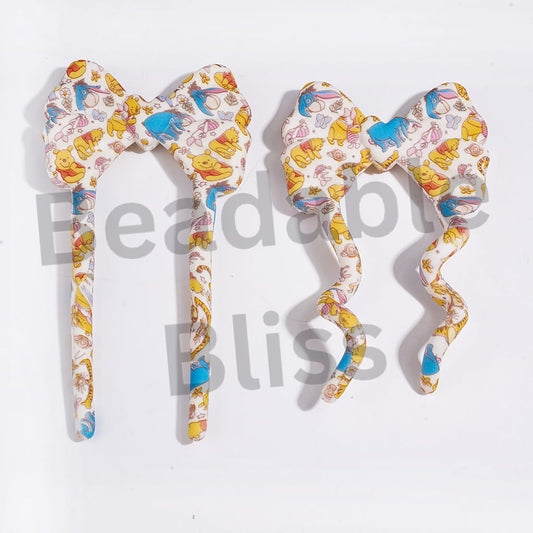 3D Pliable Food Grade Soft with Classic Animation Animal Character Print Silicone Focal Beads, 97*52MM (Video Usage Instructions)