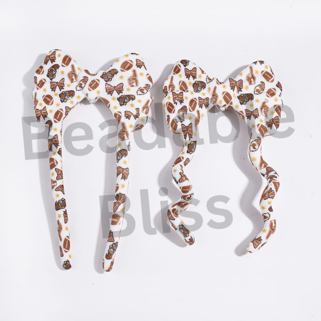 3D Pliable Food Grade Soft with American Football Print Silicone Focal Beads, 97*52MM (Video Usage Instructions)