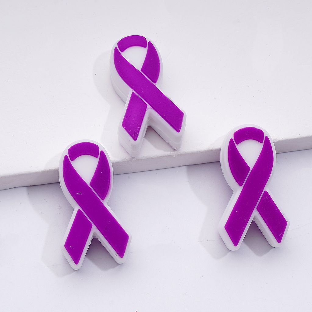 Three purple awareness ribbons on a white background

