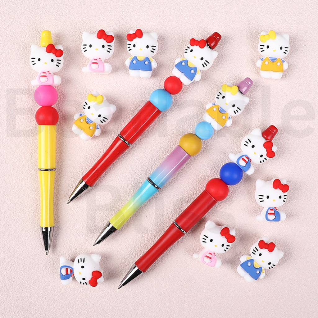 3D Cute Cat Character with Bowtie Silicone Focal Beads