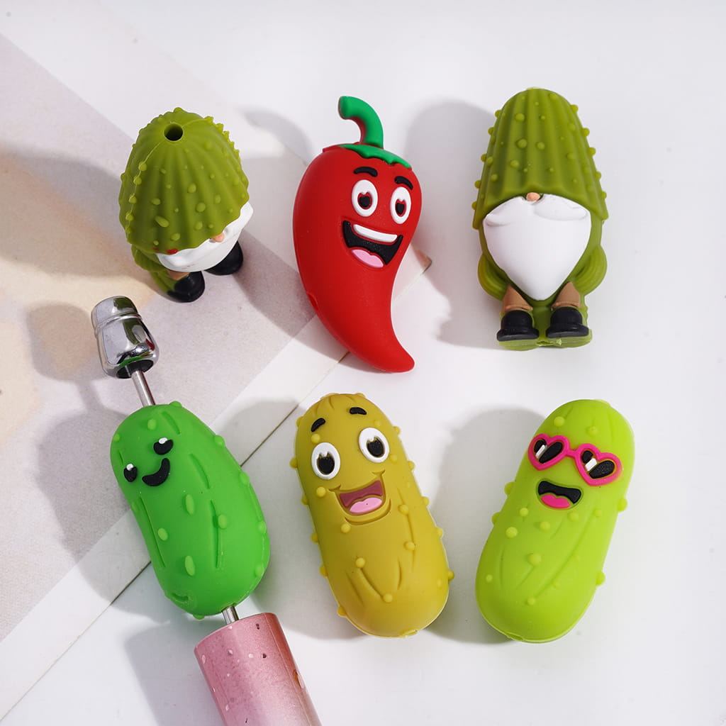 Silicone Focal Beads 3D Vivid Red Pepper and Cucumber in Various Style
