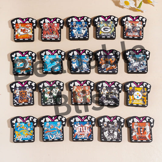 Silicone Focal Beads Football Sports Series Soccer Shirt Jersey with Cow Print, Random Mix