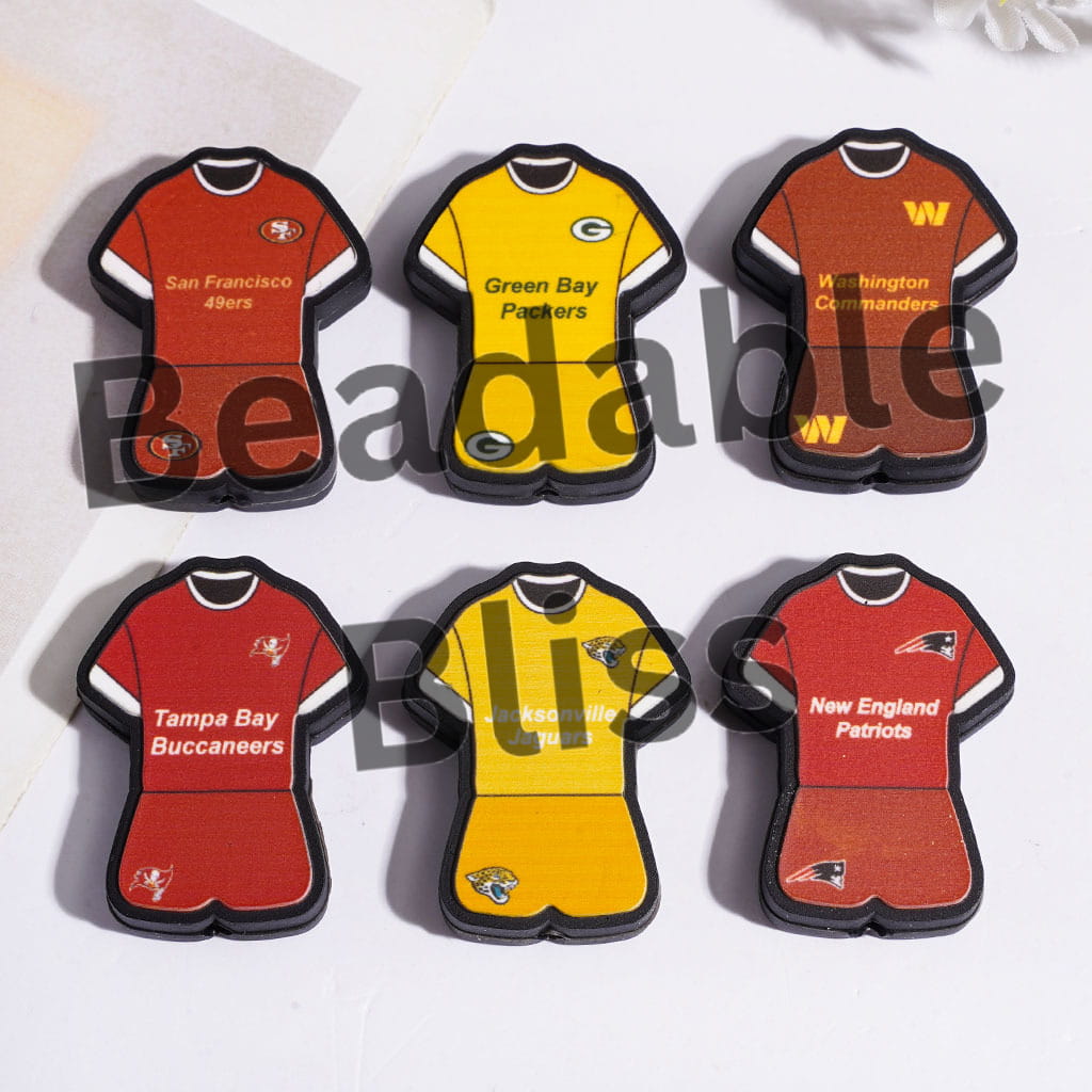 Silicone Focal Beads American Football Sports Jersey Set, Various Team, Random Mix
