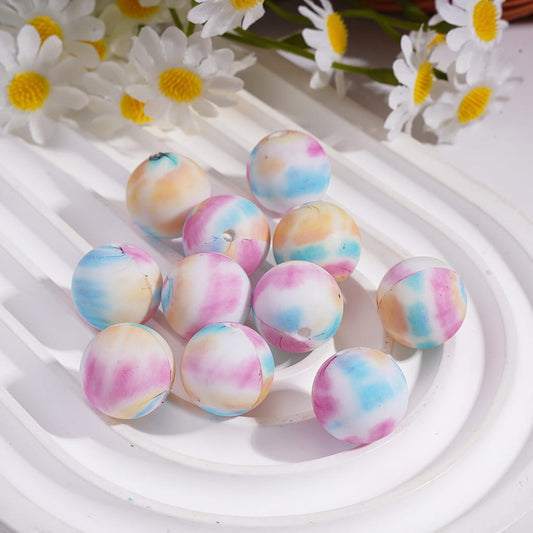 Printed Silicone Beads with Color-Splashed Prints, 15MM