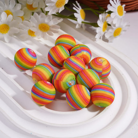 Printed Silicone Beads with Iridescent Stripes Prints, 15MM