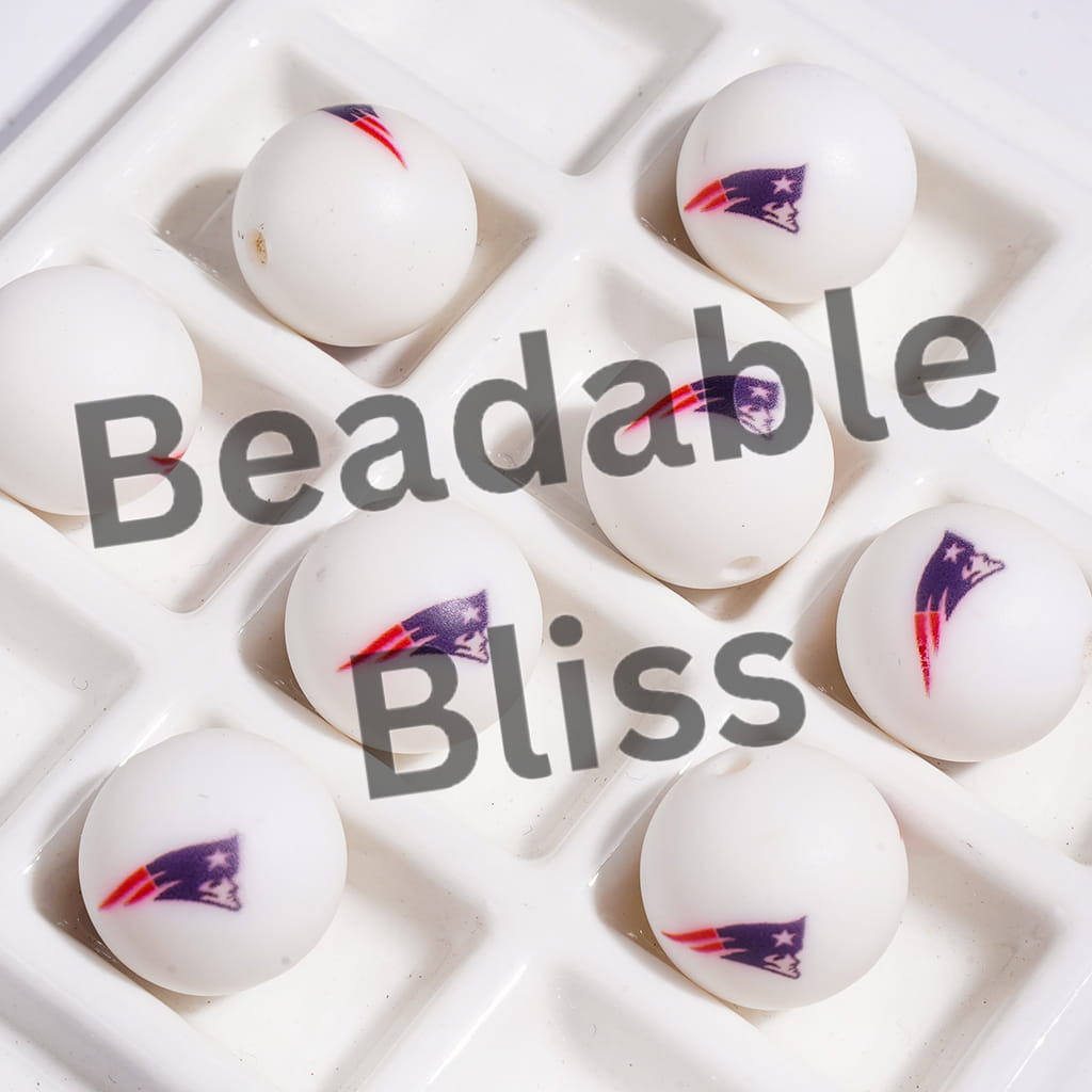American Football NE Patriotic Team Printed Silicone Beads for DIY Bracelets and Necklaces, 15MM