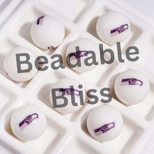 Purple Sea Eagle Avatar Printed Silicone Beads for DIY Bracelets and Necklaces, American Seattle Football Team, 15MM