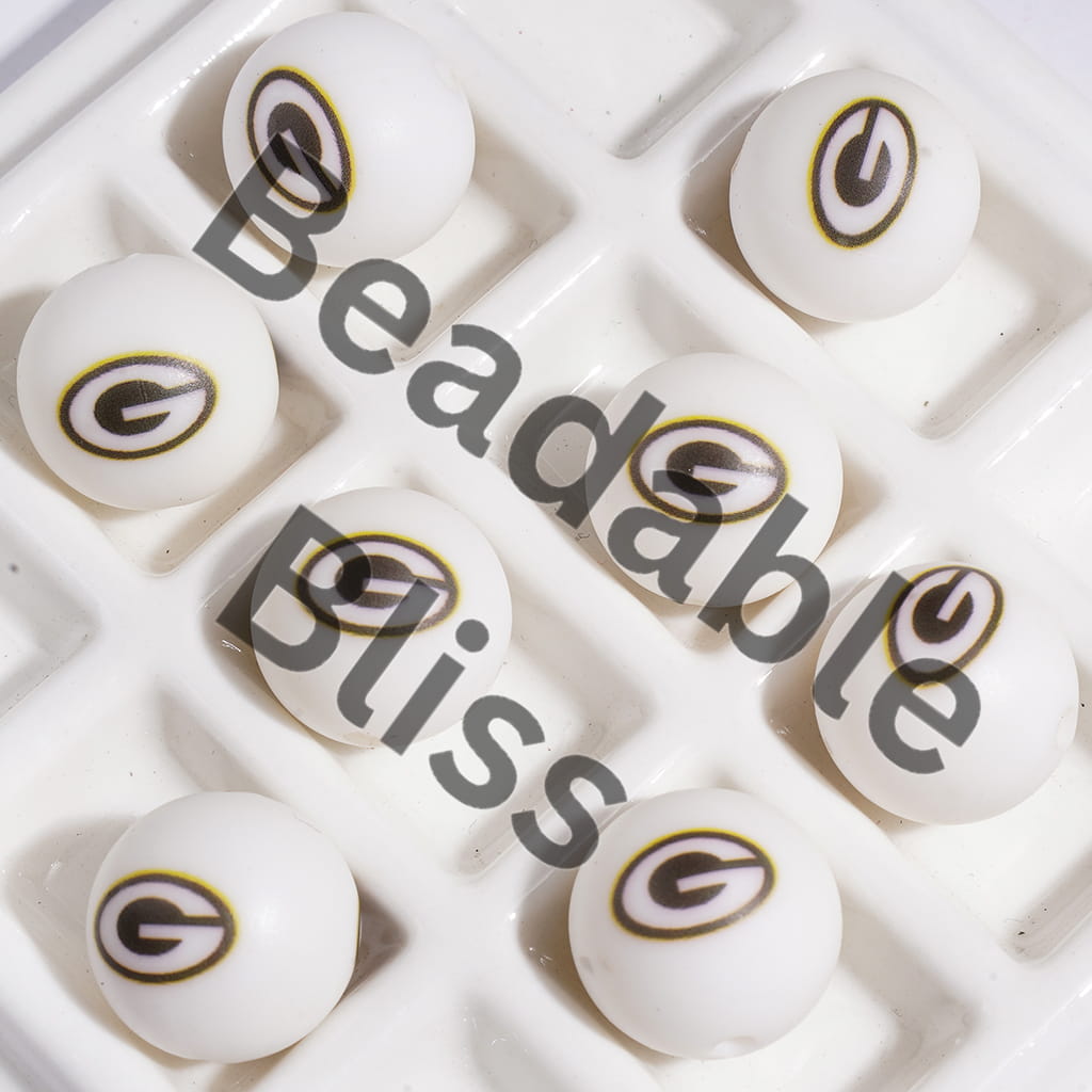 Green Bay Football Printed Silicone Beads for DIY Bracelets and Necklaces, 15MM
