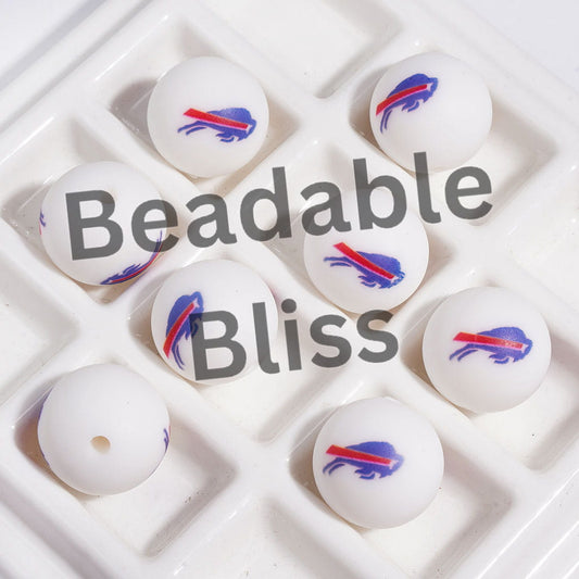 Printed Silicone Beads for DIY Bracelets with American Football Buffalo Team, 15MM