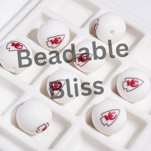 Printed Silicone Beads for DIY Bracelets with American Football KC Team, 15MM