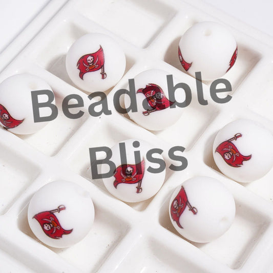 Printed Silicone Beads for DIY Bracelets with Tampa American Football, 15MM
