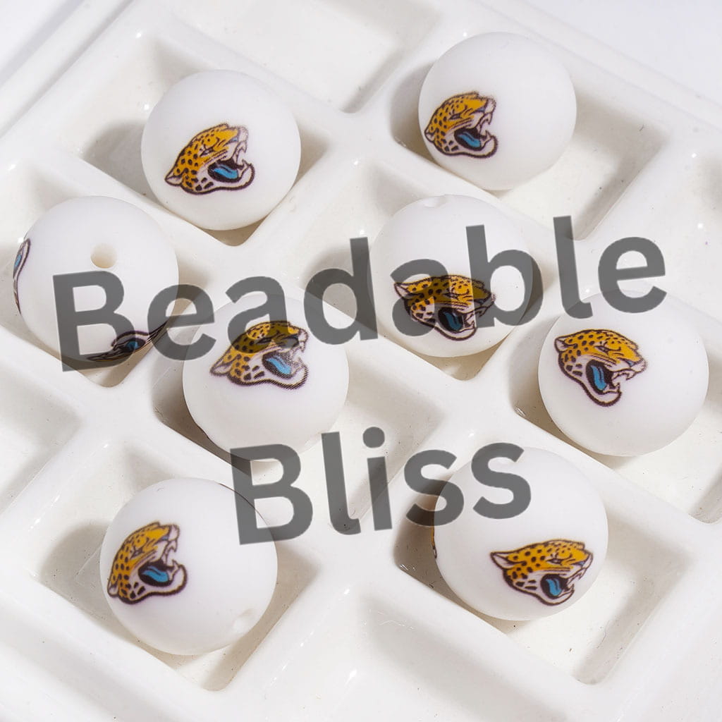 Printed Silicone Beads for DIY Bracelets with Jacksonville American Football, 15MM