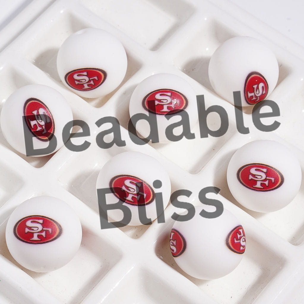 American Football SF Team Printed Silicone Beads for DIY Bracelets and Necklaces, 15MM